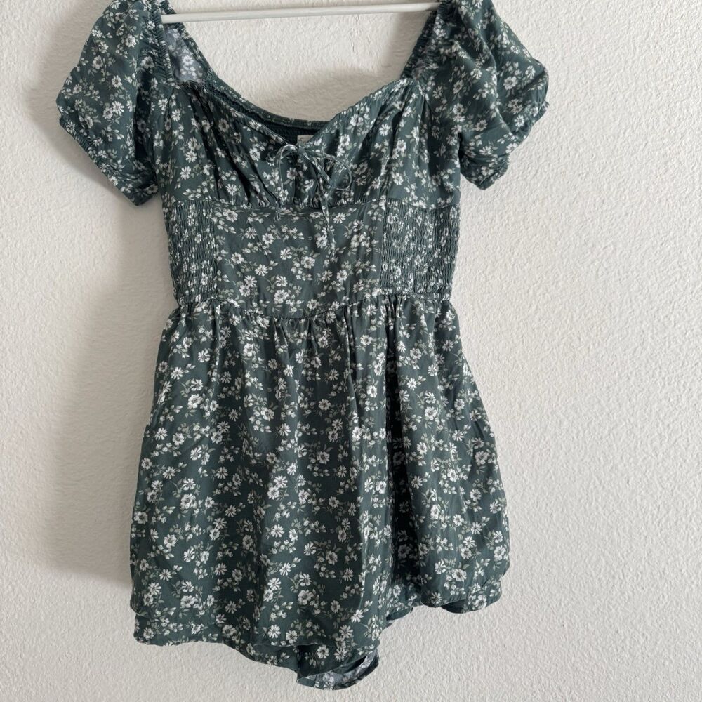 Hollister Romper Sz S Green White Floral Bohemian Euro Summer Festival Western